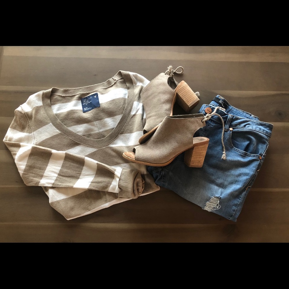 Tan and white striped sweater